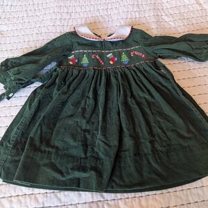 Christmas Green Smocked Toddler Dress